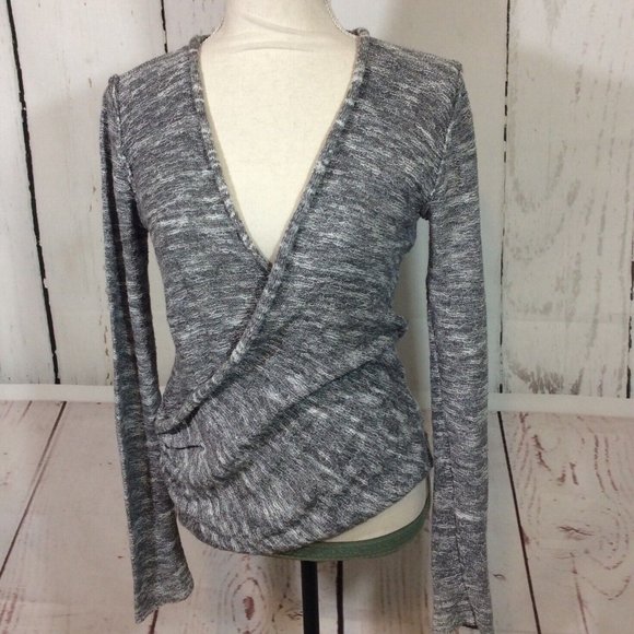 2/$30 Free People Gotham Faux Wrap Sweater Gray Ruched Long Sleeve Boho - Picture 9 of 13